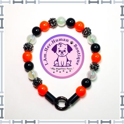 Lil Halloween Glow | Bubblegum Dog Collar | Beaded Dog Collar | Bead Dog Necklace | Dog Pearls | Acrylic | Orange | Black