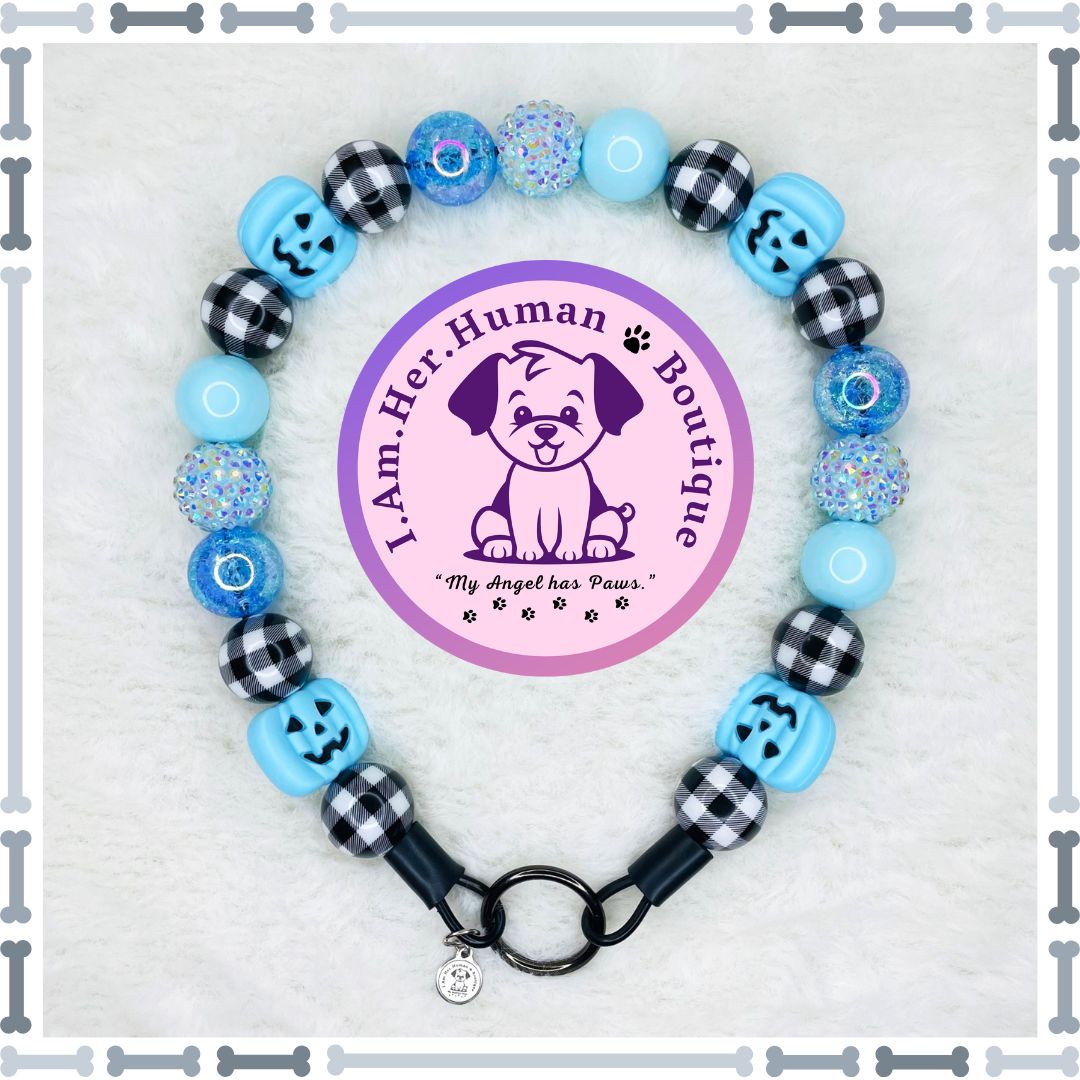 Pumpkin Blues | Halloween | Bubblegum Dog Collar | Beaded Dog Collar | Dog Pearls | Bead Dog Necklace | Silicone | Acrylic