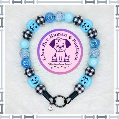 Pumpkin Blues | Halloween | Bubblegum Dog Collar | Beaded Dog Collar | Dog Pearls | Bead Dog Necklace | Silicone | Acrylic