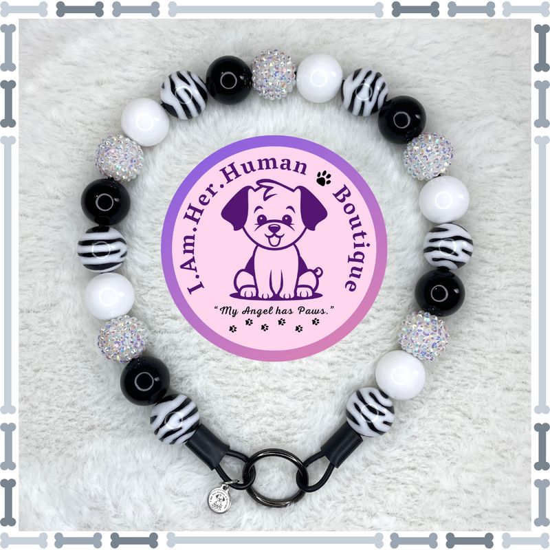 PAWsh Zebra | Beaded Dog Collar | Bubblegum Dog Collar | Dog Pearls | Dog Necklace | Acrylic | Slip On | Zebra Print