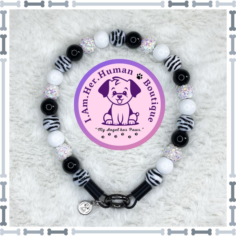 Lil PAWsh Zebra | Beaded Dog Collar | Bubblegum Dog Collar | Dog Pearls | Dog Necklace | Acrylic Bead Collar | Slip On
