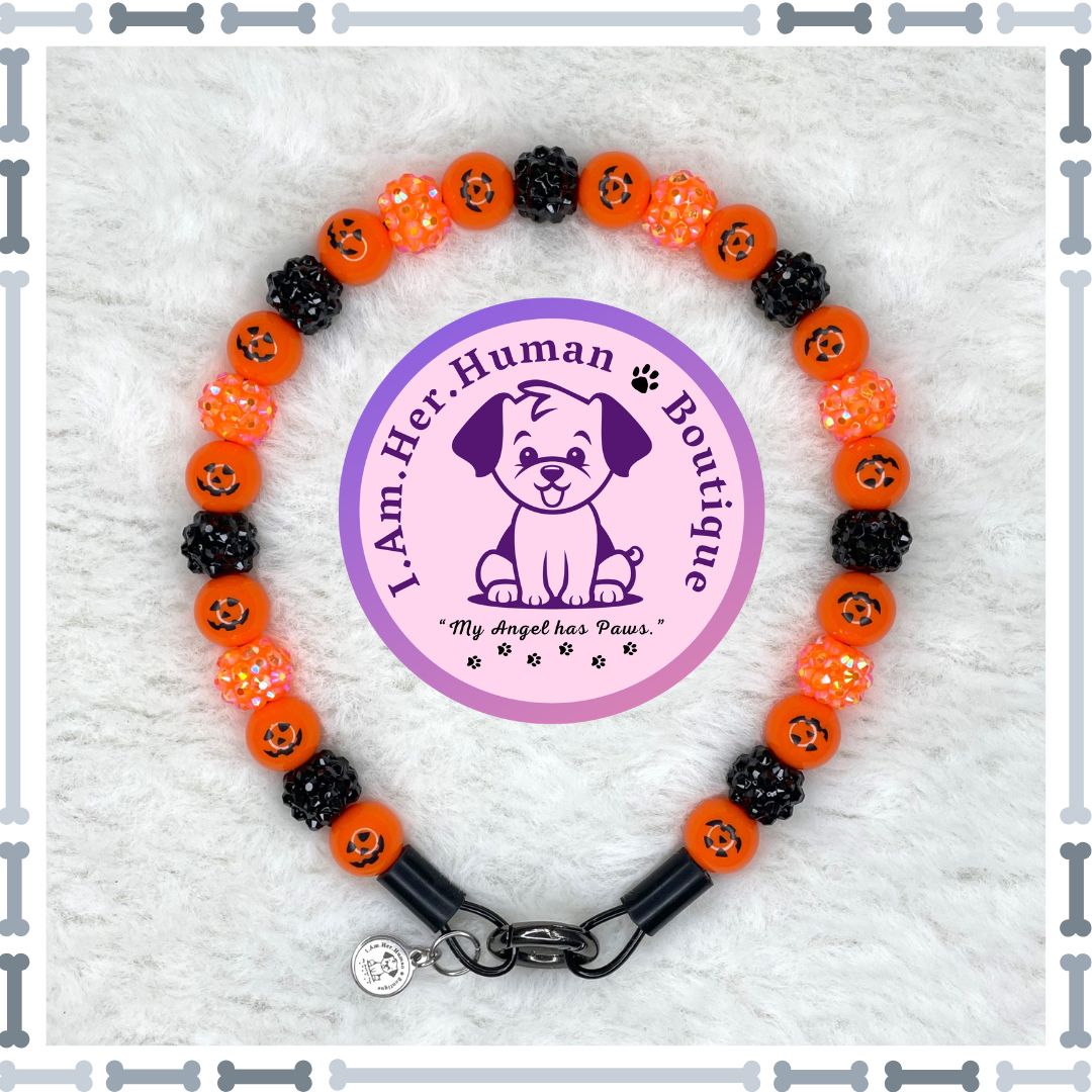Pumpkin Spice | Halloween | Bubblegum Dog Collar | Beaded Dog Collar | Dog Pearls | Bead Dog Necklace | Slip On | Acrylic