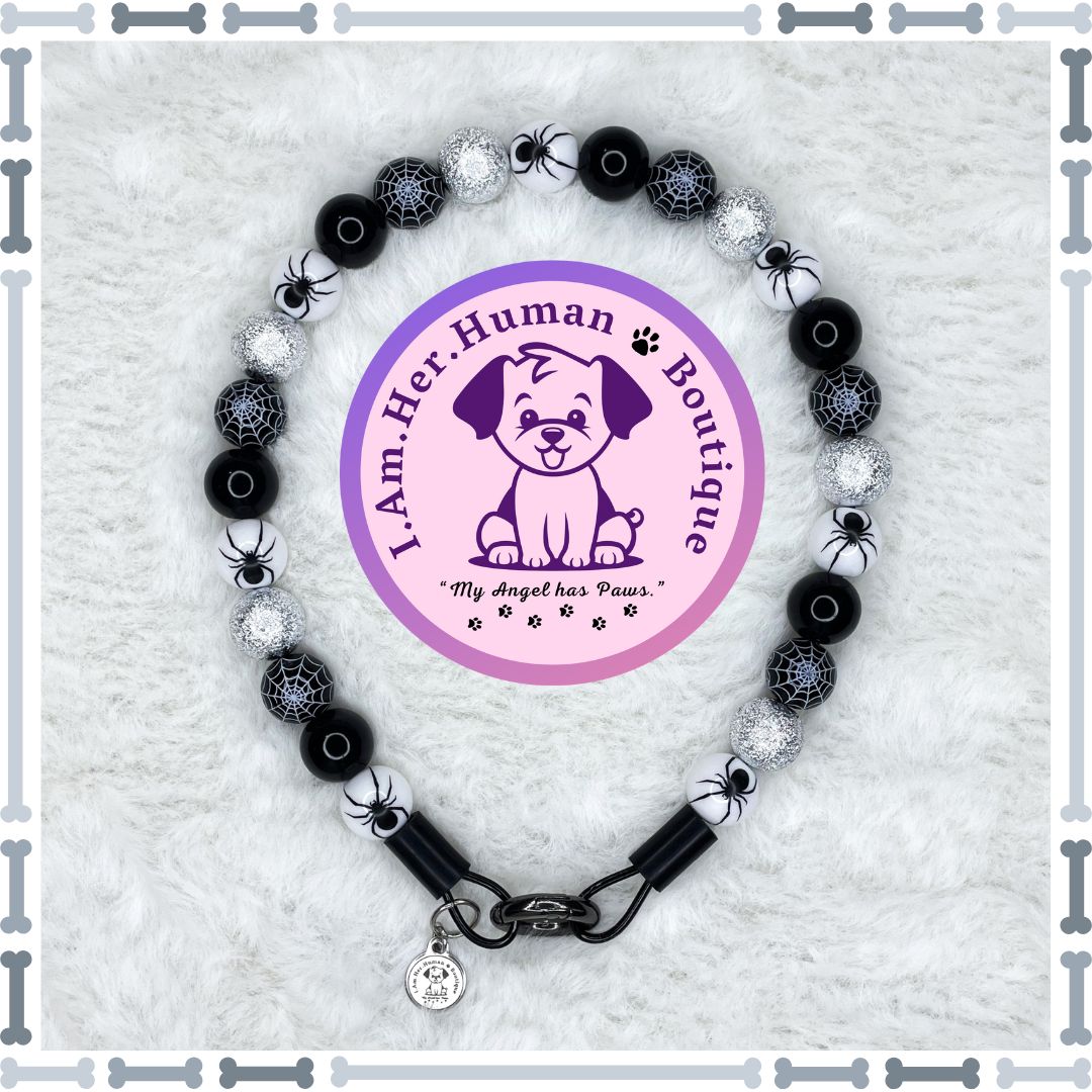 Black Widow | Halloween | Bubblegum Dog Collar | Beaded Dog Collar | Dog Pearls | Bead Dog Necklace | Slip On | Acrylic