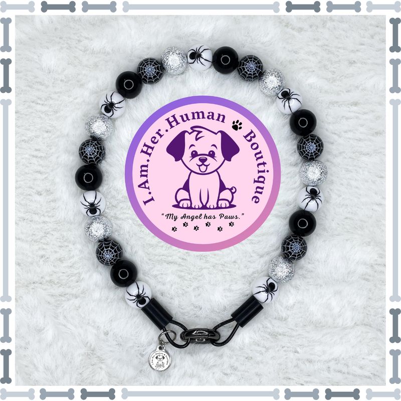 Black Widow | Halloween | Bubblegum Dog Collar | Beaded Dog Collar | Dog Pearls | Bead Dog Necklace | Slip On | Acrylic