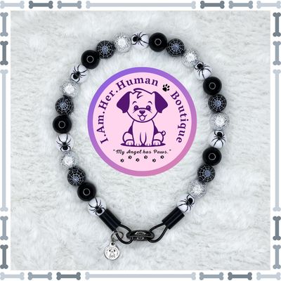 Black Widow | Halloween | Bubblegum Dog Collar | Beaded Dog Collar | Dog Pearls | Bead Dog Necklace | Slip On | Acrylic
