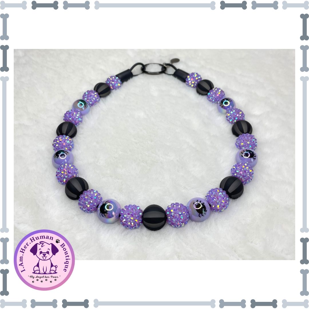 Violet Venom | Halloween | Bubblegum Dog Collar | Beaded Dog Collar | Dog Pearls | Bead Dog Necklace | Purple | Slip On