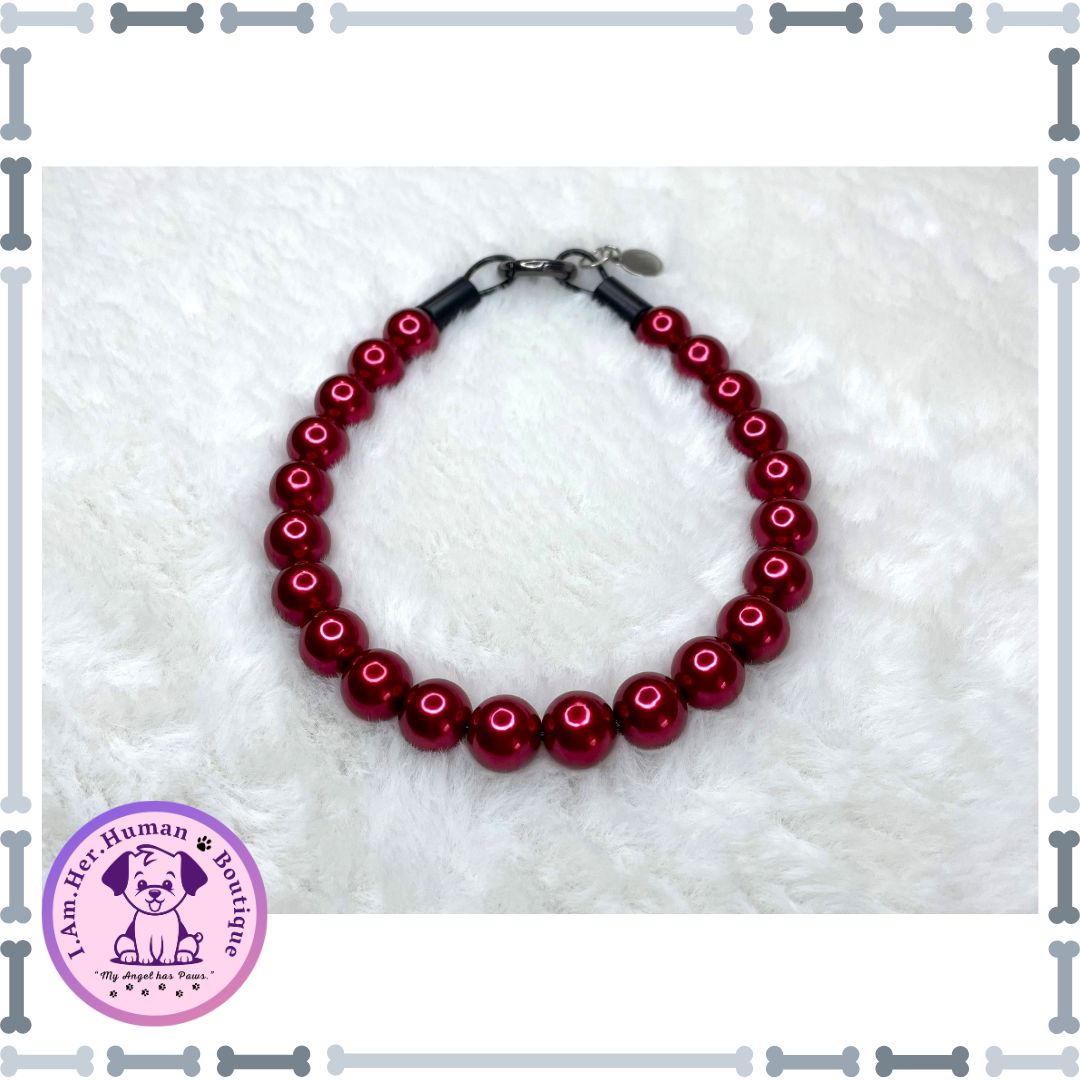 Lil Burgundy Pearls | Bubblegum Dog Collar | Dog Pearls | Bead Dog Necklace | Acrylic | Slip On | XS Mini Dog Collar | Red