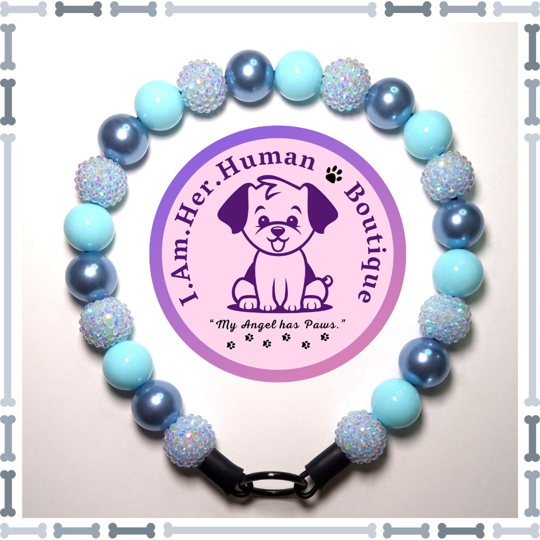 March Elegance | Light Blue | Bubblegum Dog Collar | Beaded Dog Collar | Dog Pearls | Bead Dog Necklace | Slip On | Acrylic