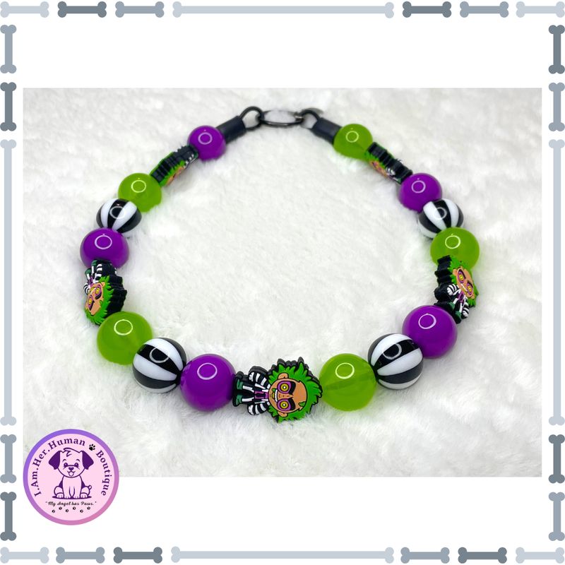 It&#39;s Showtime | Beetlejuice | Halloween | Bubblegum Dog Collar | Beaded Dog Collar | Dog Pearls | Bead Dog Necklace