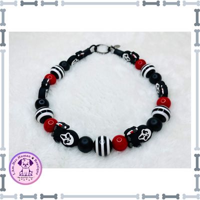 Ahhh! | Ghostface | Halloween | Bubblegum Dog Collar | Beaded Dog Collar | Dog Pearls | Bead Dog Necklace