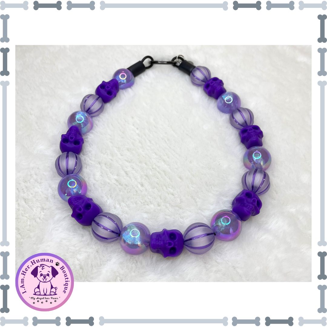 Purple Phantom | Halloween | Bubblegum Dog Collar | Beaded Dog Collar | Dog Pearls | Bead Dog Necklace | Purple