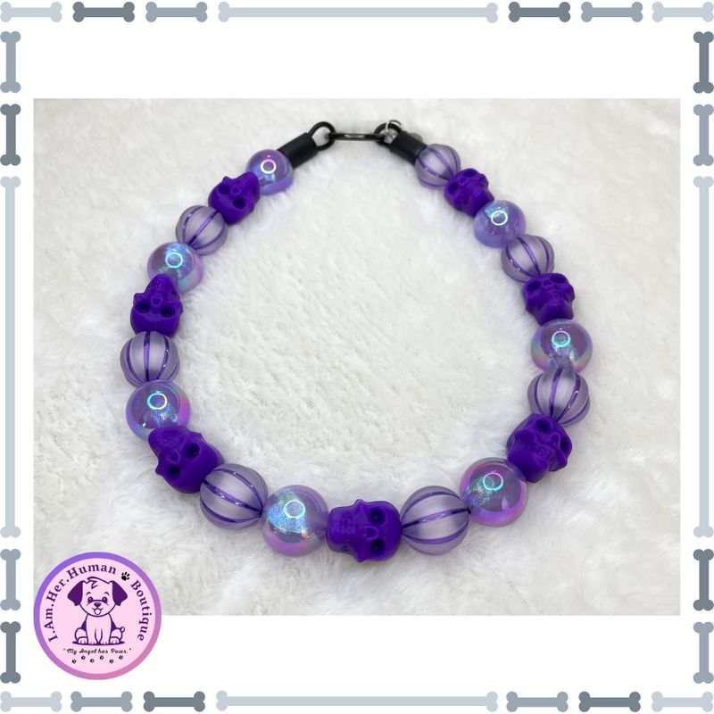 Purple Phantom | Halloween | Bubblegum Dog Collar | Beaded Dog Collar | Dog Pearls | Bead Dog Necklace | Purple