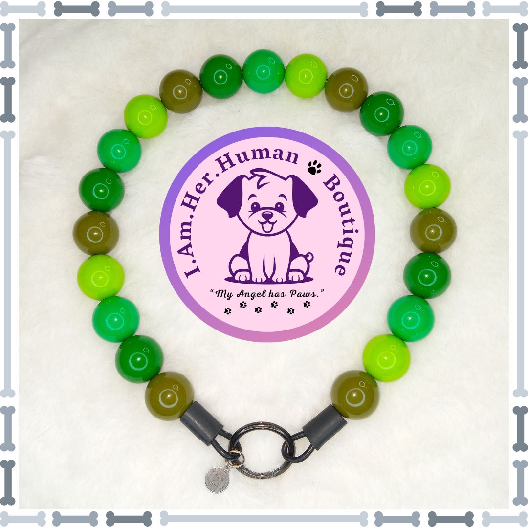 Green Ombre | Bubblegum Dog Collar | Beaded Dog Collar | Dog Pearls | Bead Dog Necklace | Acrylic | Green | Boy Dog Collar