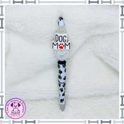 Dog Mom, Glam Beaded Pen, Silicone, Acrylic, Paw Print, Refillable 