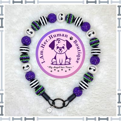 "Pumpkin King Vibes" Chunky Glam Bead Collar (18 INCHES) - READY TO SHIP! Pumpkin King Vibes | Jack Skellington | Bubblegum Dog Collar | Beaded Dog Collar | Bead Dog Necklace | Dog Pearls | Acrylic