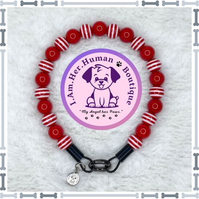 Lil Ruby Vibes | Beaded Dog Collar | Bubblegum Dog Collar | Dog Pearls | Dog Necklace | Acrylic | Slip On | Red | White