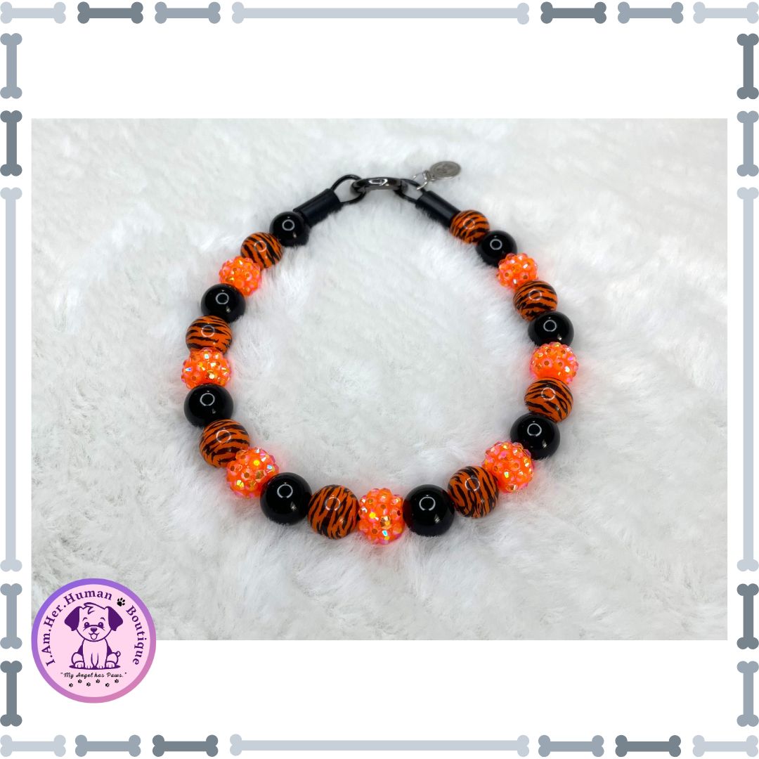 Bengal Bandit | Bubblegum Dog Collar | Dog Pearls | Bead Dog Necklace | Acrylic | Slip On | XS Mini Dog Collar | Orange