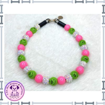 "Lil Miss Grinchy" XS Mini Glam Bead Collar Lil Miss Grinchy | Halloween | Bubblegum Dog Collar | Beaded Dog Collar | Dog Pearls | Bead Dog Necklace | Slip On | Acrylic