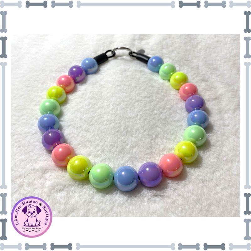 Rainbow Bliss | Bubblegum Dog Collar | Beaded Dog Collar | Dog Pearls | Bead Dog Necklace | Acrylic | Pastel | Slip On