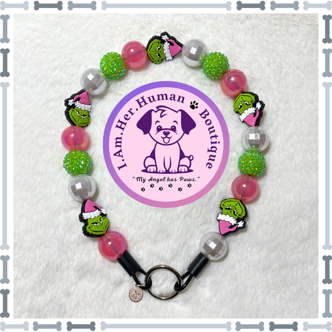 MRS. Grinch | The Grinch | Christmas | Bubblegum Dog Collar | Beaded Dog Collar | Dog Pearls | Bead Dog Necklace | Slip On