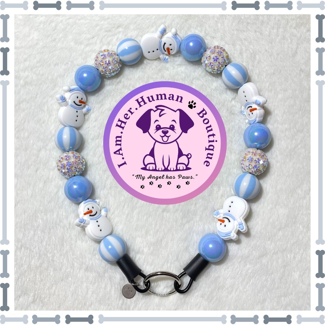Frosty&#39;s Sparkle | Snowman | Christmas | Bubblegum Dog Collar | Beaded Dog Collar | Dog Pearls | Bead Dog Necklace | Slip On