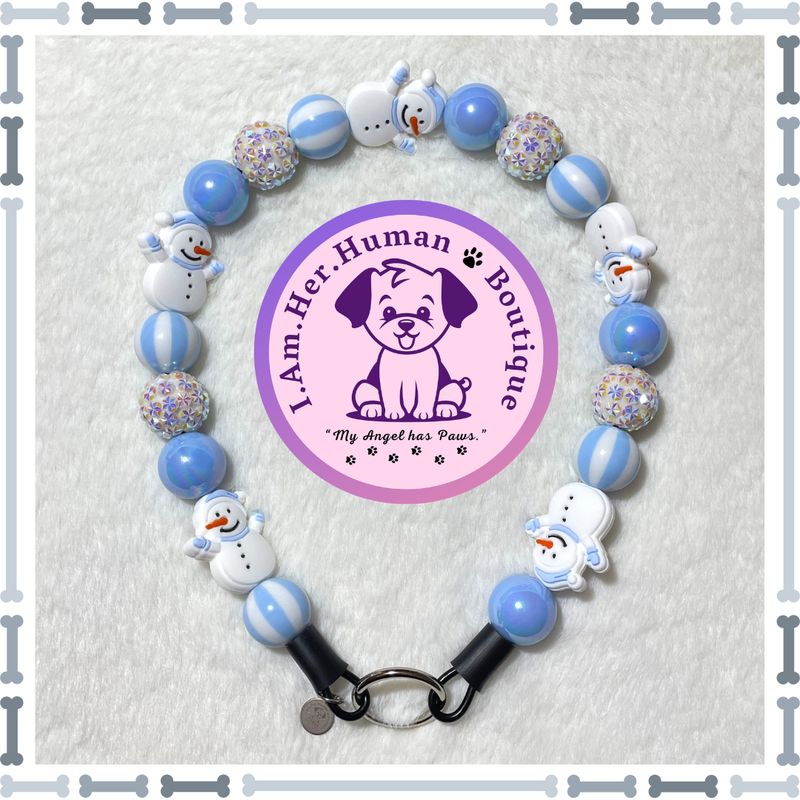 Frosty&#39;s Sparkle | Snowman | Christmas | Bubblegum Dog Collar | Beaded Dog Collar | Dog Pearls | Bead Dog Necklace | Slip On