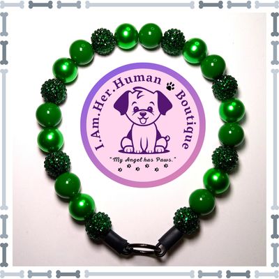 Dark Green Rhinestone, Green Pearl, Green Solid, Chunky Glam Bead Dog Collar, Bubblegum Bead Dog Collar, Beaded Dog Collar, Bubblegum Beaded Collar, Acrylic
