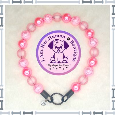 "Pink Lace Diva" Chunky Glam Bead Collar Pink Lace Diva | Beaded Dog Collar | Bubblegum Dog Collar | Dog Pearls | Dog Necklace | Acrylic | Slip On | Pink | Chunky Bead | Glam Dog Collar