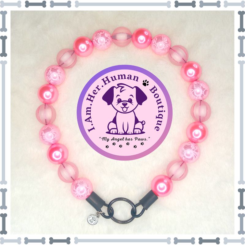 "Pink Lace Diva" Chunky Glam Bead Collar Pink Lace Diva | Beaded Dog Collar | Bubblegum Dog Collar | Dog Pearls | Dog Necklace | Acrylic | Slip On | Pink | Chunky Bead | Glam Dog Collar