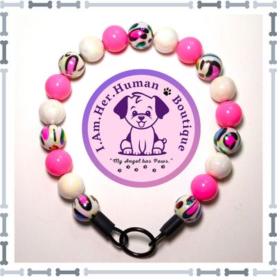 Colorful Leopard Print, White Solid AB, Bubblegum Pink Solid, Chunky Bead Dog Collar, Bubblegum Beaded Collar, Beaded Dog Collar, Pastel Colors, Acrylic