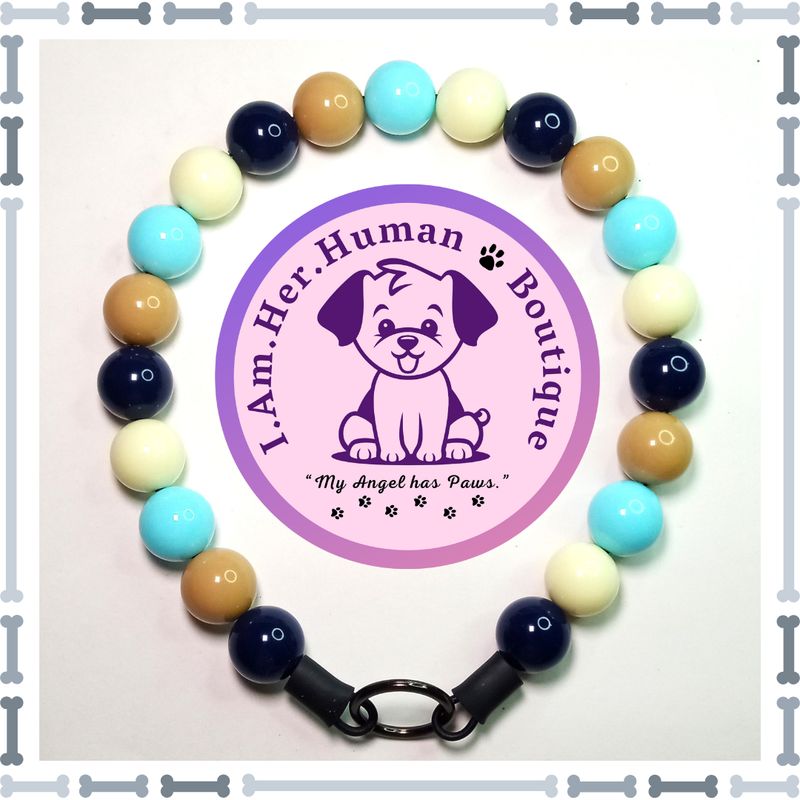Dark Blue Solid, Tan &amp; Cream Solid, Light Blue Solid, Chunky Bead Dog Collar, Bubblegum Bead Dog Collar, Beaded Dog Collar, Bubblegum Beaded Collar, Acrylic