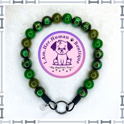 Mossy Oak Pooch | Custom | Bubblegum Dog Collar | Beaded Dog Collar | Dog Pearls | Beaded Dog Necklace | Slip On | Acrylic | Green Camouflage | Male Dog Collar