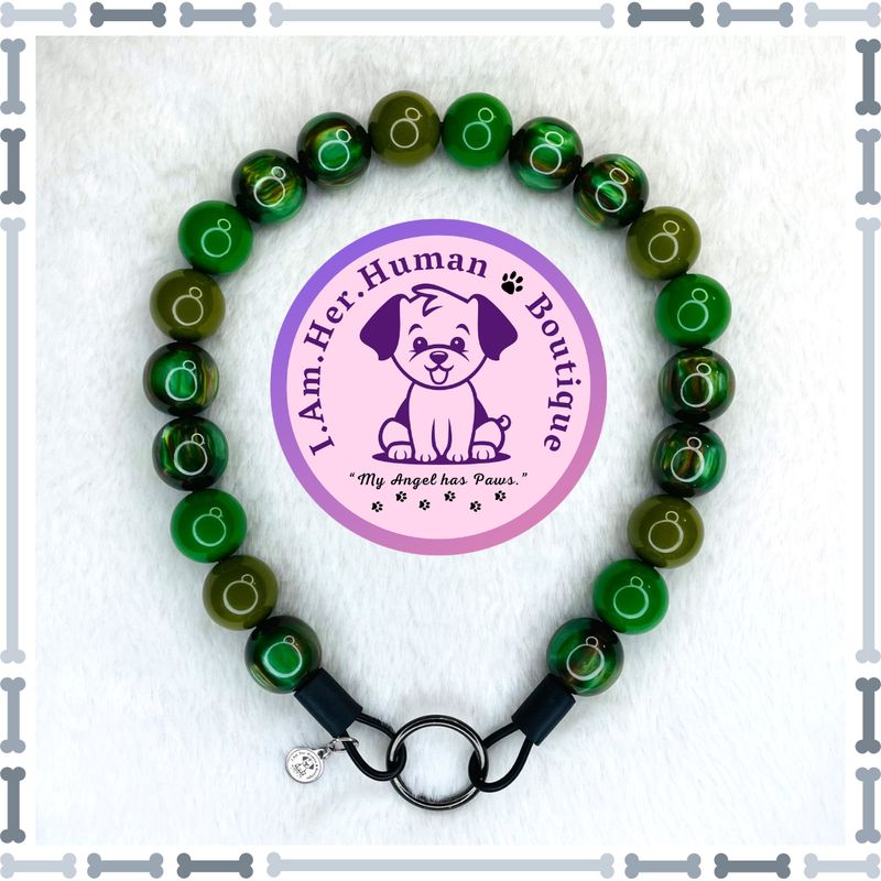 Mossy Oak Pooch | Custom | Bubblegum Dog Collar | Beaded Dog Collar | Dog Pearls | Beaded Dog Necklace | Slip On | Acrylic | Green Camouflage | Male Dog Collar