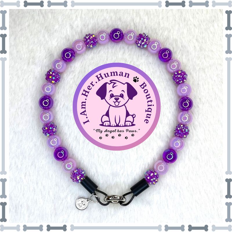 "Lil Candied Plum" XS Mini Glam Bead Collar Purple Rhinestone, Purple Jelly, Lilac Jelly, XS Mini Glam Bead Dog Collar, Bubblegum Bead Dog Collar, XS Mini Beaded Dog Col