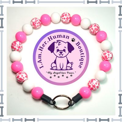 "Pink & White Cow Print" Chunky Bead Collar Pink & White Cow Print with White Solid, Chunky Bead Dog Collar, Bubblegum Bead Dog Collar, Beaded Dog Collar, Bubblegum Beaded Collar, Acrylic