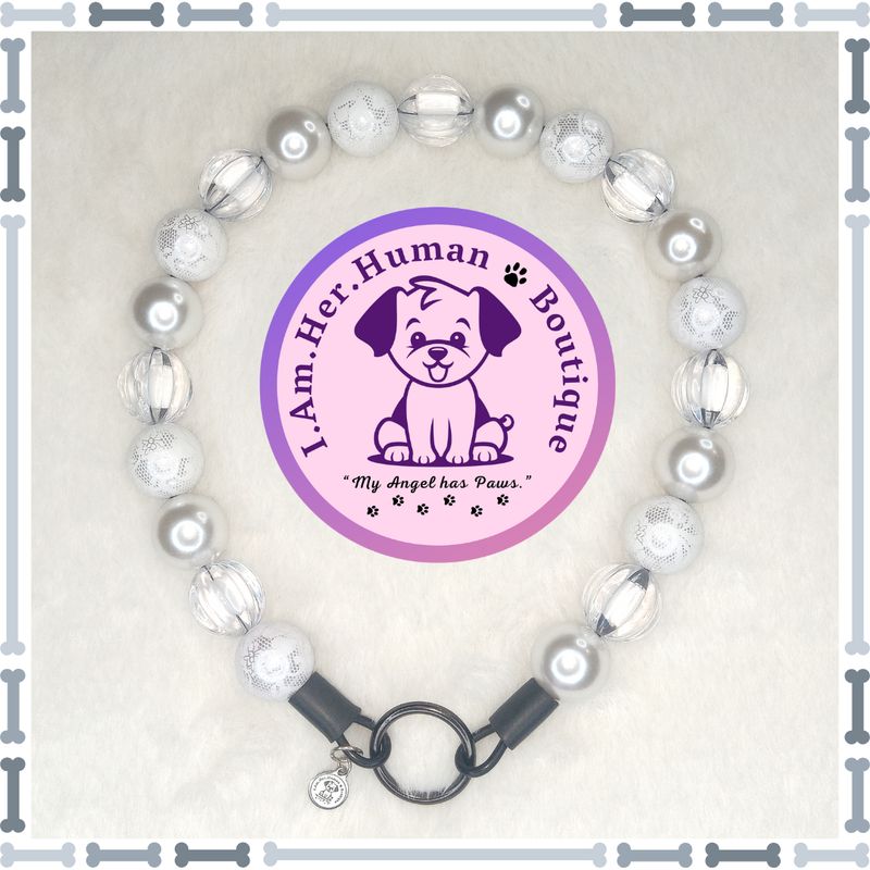 "White Lace Diva" Chunky Glam Bead Collar White Lace Diva | Beaded Dog Collar | Bubblegum Dog Collar | Dog Pearls | Dog Necklace | Acrylic | Slip On | White | Chunky Bead | Glam Dog Collar