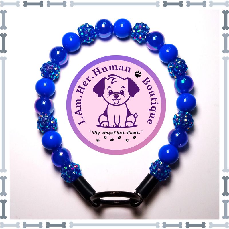 "Lil Blue Royalty" XS Mini Glam Bead Collar Royal Blue Rhinestone, Royal Blue Jelly AB, Royal Blue, XS Mini Glam Bead Dog Collar, Bubblegum Bead Dog Collar, XS Mini Beaded Dog Collar, Bubblegum Beaded Collar, Acrylic
