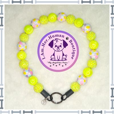 "Yellow Easter Candy" Chunky Glam Bead Collar Yellow Easter Candy, Easter Egg Print Beads, Rhinestones, Chunky Glam Bead Dog Collar, Bubblegum Dog Collar, Beaded Dog Collar, Bubblegum Beaded Collar, Dog Pearls, Acrylic