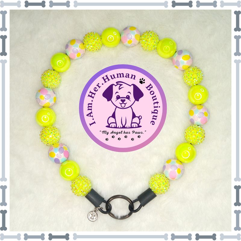 "Yellow Easter Candy" Chunky Glam Bead Collar Yellow Easter Candy, Easter Egg Print Beads, Rhinestones, Chunky Glam Bead Dog Collar, Bubblegum Dog Collar, Beaded Dog Collar, Bubblegum Beaded Collar, Dog Pearls, Acrylic