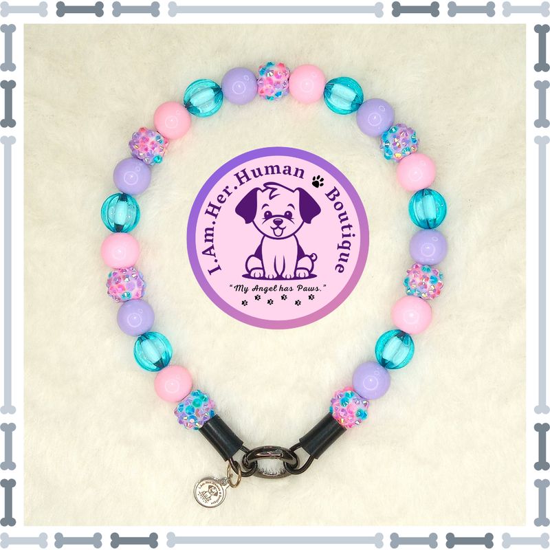 "Lil Easter Confetti" XS Mini Glam Bead Collar Easter Dog Collar, Green, Pastel, Purple, Pink, Blue, XS Bubblegum Dog Collar, Holiday Bead Dog Collar, XS Mini Beaded Dog Collar, Acrylic, Dog Pearls, Bead Dog Necklace