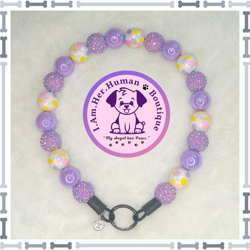 "Purple Easter Candy" Chunky Glam Bead Collar Purple Easter Candy, Easter Egg Print Beads, Rhinestones, Chunky Glam Bead Dog Collar, Bubblegum Dog Collar, Beaded Dog Collar, Bubblegum Beaded Collar, Dog Pearls, Acrylic