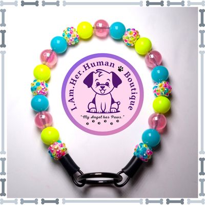 Pastel Confetti Rhinestone, Neon Blue, Neon Yellow, Bright Pink Jelly AB, XS Mini Glam Bead Dog Collar, Bubblegum Bead Dog Collar, XS Mini Beaded Dog Collar, Bubblegum Beaded Collar, Acrylic