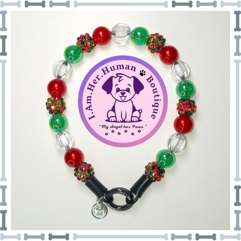 "Lil Christmas Medley" XS Mini Glam Bead Collar Christmas Dog Collar, Pearl Beads, Jelly Beads, Rhinestone Beads, Pumpkin Beads, XS Mini Glam Dog Bead Collar, Bubblegum Bead Dog Collar, XS Mini Beaded Dog Collar, Bubblegum Beaded Collar, Acrylic, Dog Pearls, Bead Dog Necklace