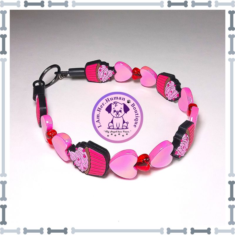 Valentine PUPcake, Pink Cupcake Silicone Beads, Pink, Red, Silicone Bead Dog Collar, Bubblegum Bead Dog Collar, Dog Pearls, Bead Dog Necklace, Silicone Valentine Bead Dog Collar