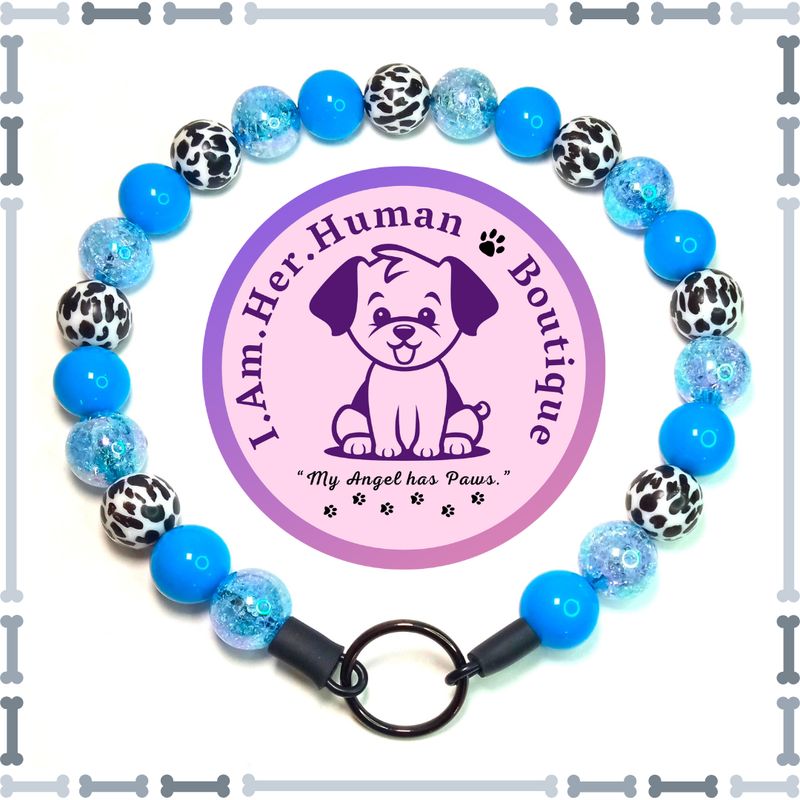 Light Blue Solid &amp; Crackle, Black &amp; White Cow Print, Chunky Bead Dog Collar, Bubblegum Bead Dog Collar, Beaded Dog Collar, Bubblegum Beaded Collar, Acrylic