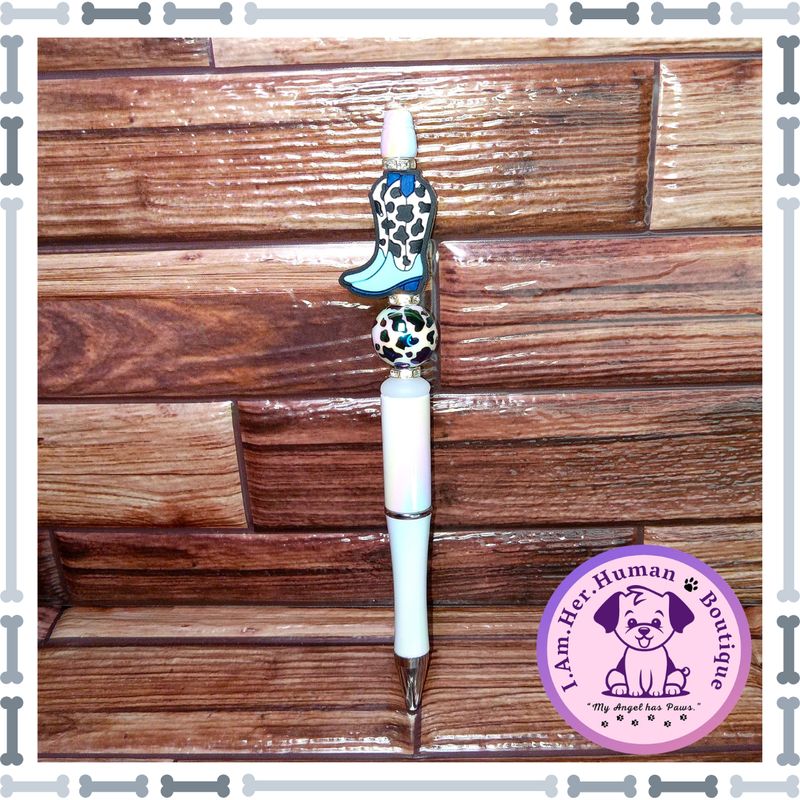 Refillable, Cow Print, Beaded Pen