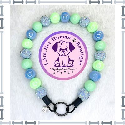 Sea Breeze | Custom | Bubblegum Bead | Beaded Dog Collar | Dog Pearls | Dog Necklace | Acrylic | Slip On | Blue | Green | Glam Bead Dog Collar