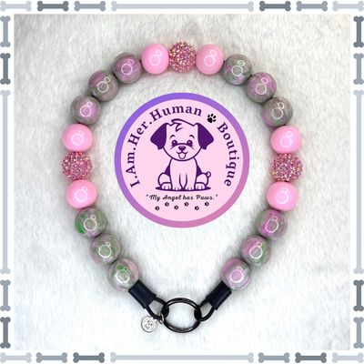 Camo Cutie | Beaded Dog Collar | Bubblegum Dog Collar | Dog Pearls | Dog Necklace | Acrylic | Slip On | Pink | Green