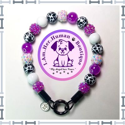 Cow Print, Rhinestone, Solid, Jelly, Purple, XS Mini Glam Bead Dog Collar, Bubblegum Bead Dog Collar, Dog Pearls, Bubblegum Beaded Collar, Dog Necklace, Acrylic