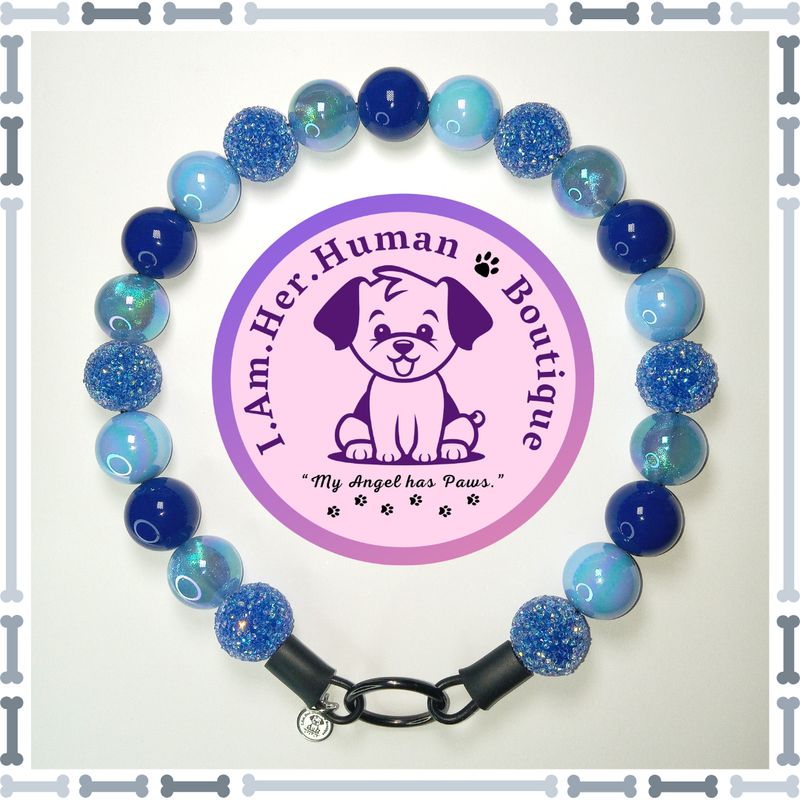 "Blue Iris Fantasy" Chunky Glam Bead Collar Blue Beads, Sugar Rhinestone, Solid, Solid AB, Chunky Glam Bead Dog Collar, Bubblegum Beaded Dog Collar, Bead Dog Collar, Acrylic, Dog Pearls, Bead Dog Necklace